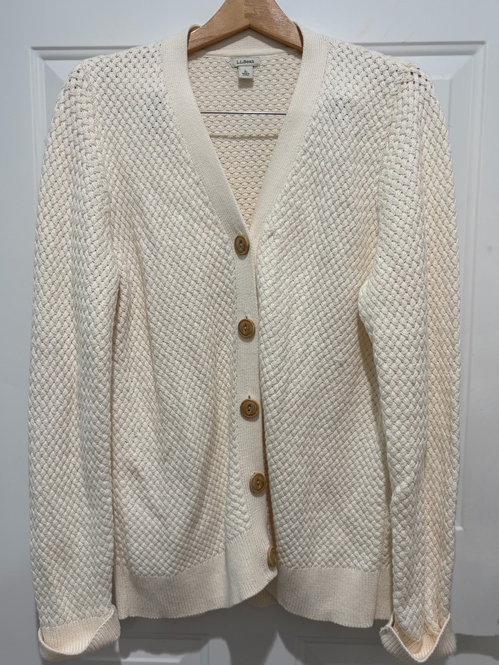 L.L. Bean Cream Textured Knit Button-Up Women's Cardigan